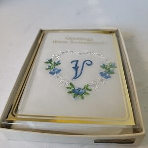 Floral Embroidered 1960s Monogram "V" Swiss Handkerchief